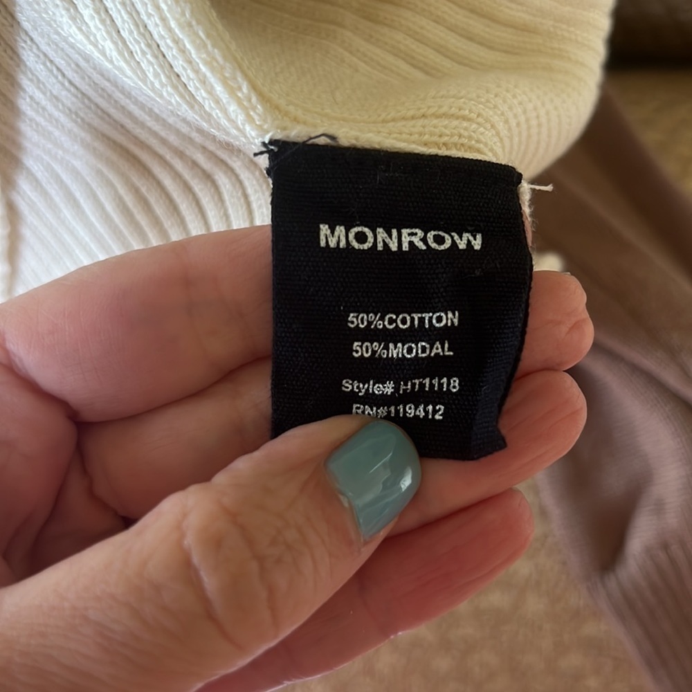 Monrow Two tone neutral 1/4 zip knit sweater size medium - Picture 6 of 12